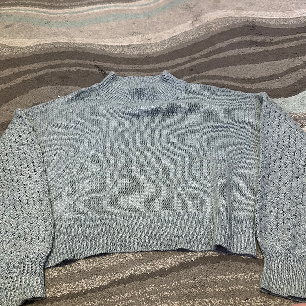 Blue turtleneck cropped sweater